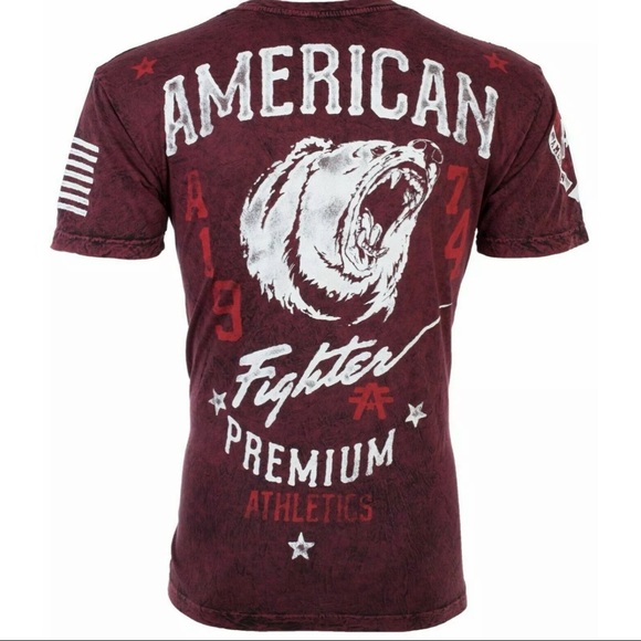 AMERICAN FIGHTER Cincinnati Burgundy Athletic Fit Mens Crewneck T-shirt L XL NWT - Picture 4 of 10